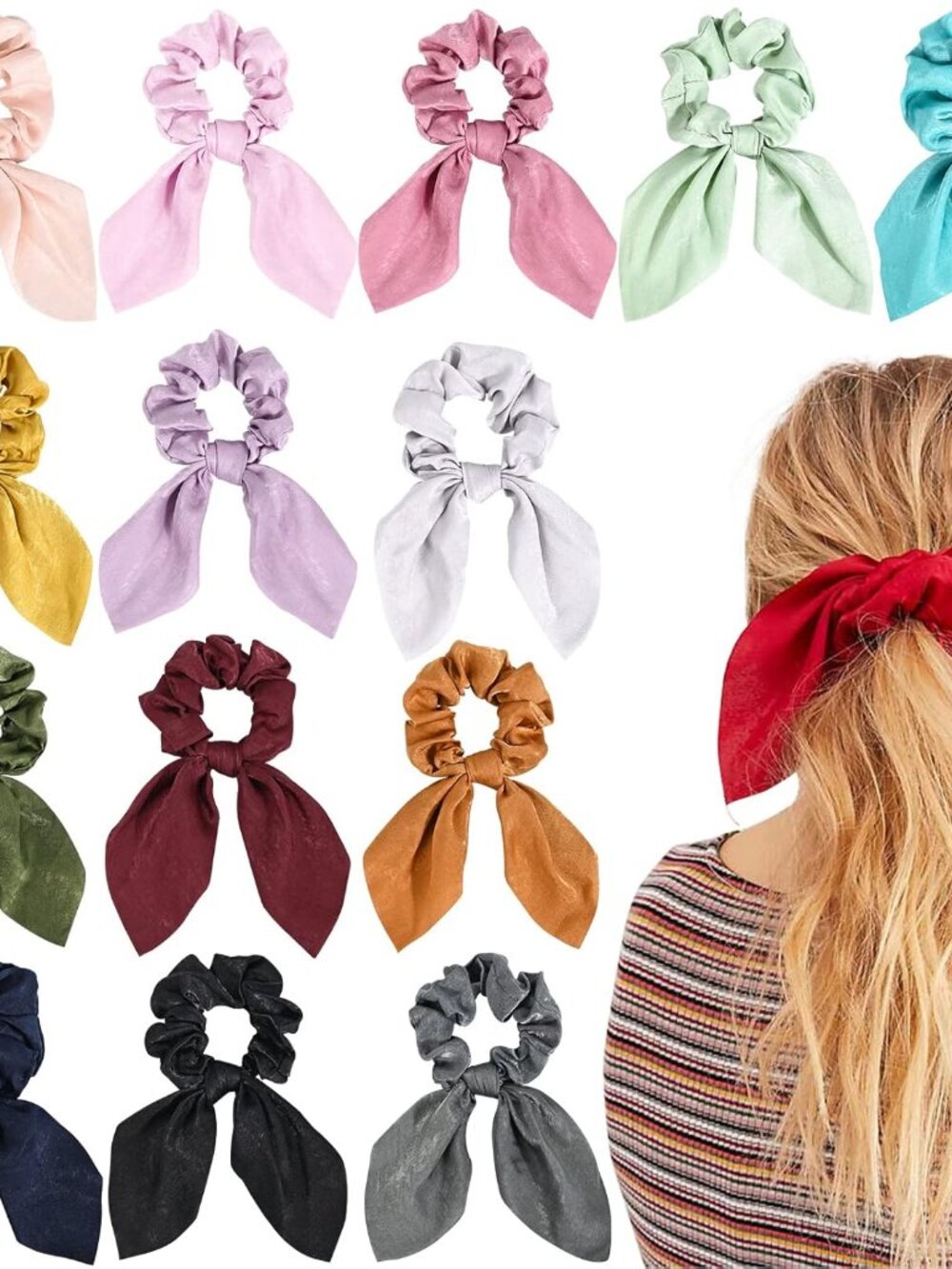 14 Pcs Bow Hair Scrunchies Bunny Ears Silk Scrunchies Hair Ties Bobbles Elastic